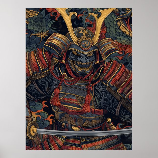 Samurai Art Poster - Simple Art Stil inspirerad av (Framsidan)