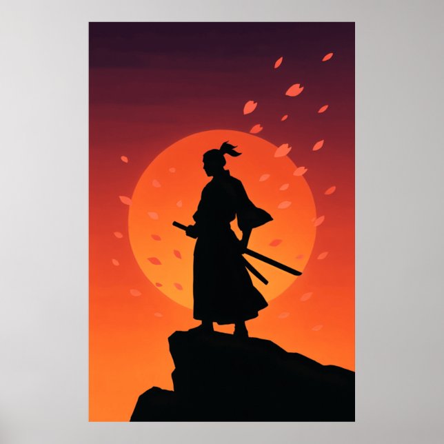 Samurai at Sunset Poster – Minimalist Silhouette W (Framsidan)