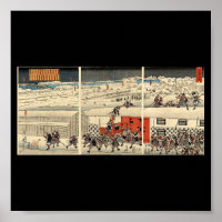 Samurai attackerar på natten i snö-området 1860
