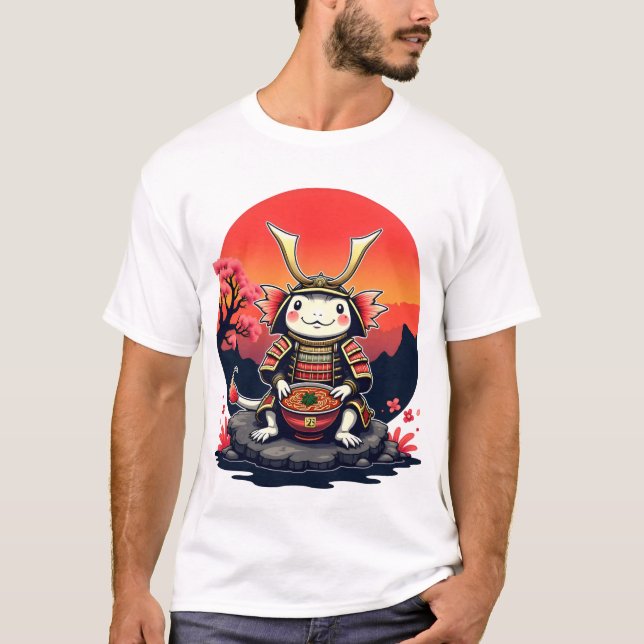 Samurai Axolotl med Ramen Bowl T Shirt (Framsida)