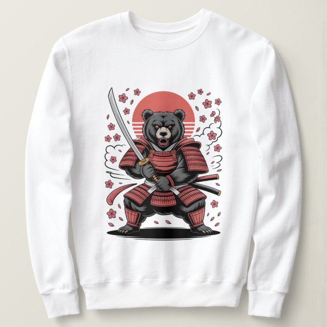 Samurai Bear Basic Sweatshirt T Shirt (Design framsida)