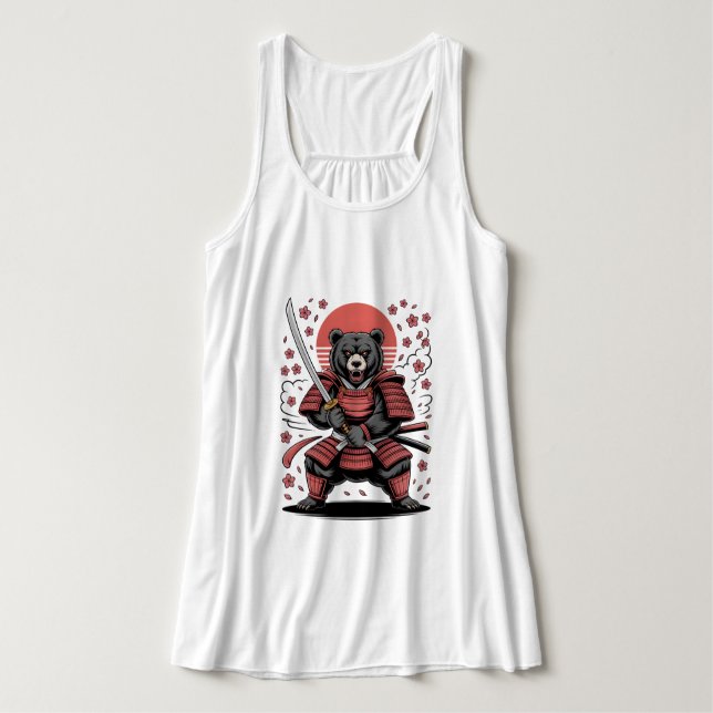 Samurai Bear Canvas Flowy Racerback Tank Top Linne Med Racerback (Design framsida)