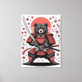 Samurai Bear Stretched Canvas Print