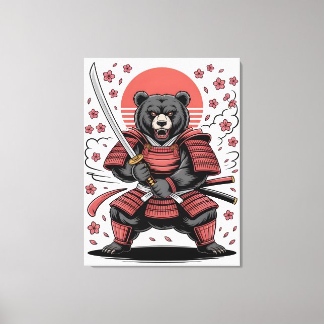 Samurai Bear Stretched Canvas Print (Framsida)