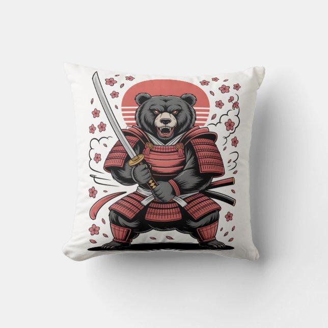 Samurai Bear Throw Pillow 16" x 16" Kudde (Framsida)
