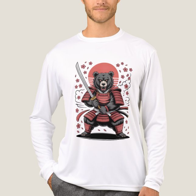 Samurai Bear Tri-blend Long Sleeve Shirt T (Framsida)