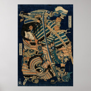 SAMURAI BEKÄMPAR MED KATANA SWORD FRÅN Hokusai Poster