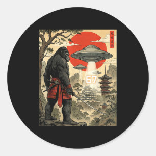 Samurai Bigfoot 67 Six Seven Meme Vintage Japansk Runt Klistermärke