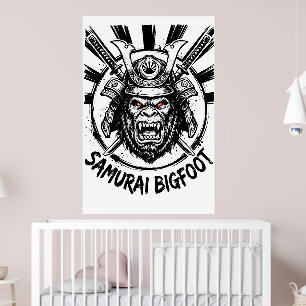 Samurai Bigfoot: Japansk krigare Sasquatch konst Poster