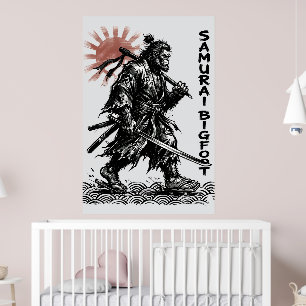 Samurai Bigfoot: Japansk krigare Sasquatch konst Poster