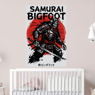 Samurai Bigfoot: Japansk krigare Sasquatch konst Poster