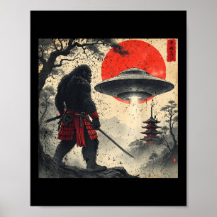 Samurai Bigfoot Japansk Ufo Vintage Grafisk Ukiyo Poster