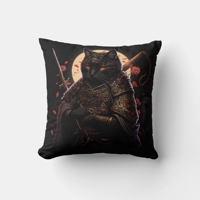 Samurai Black Cat Kudde (Framsida)