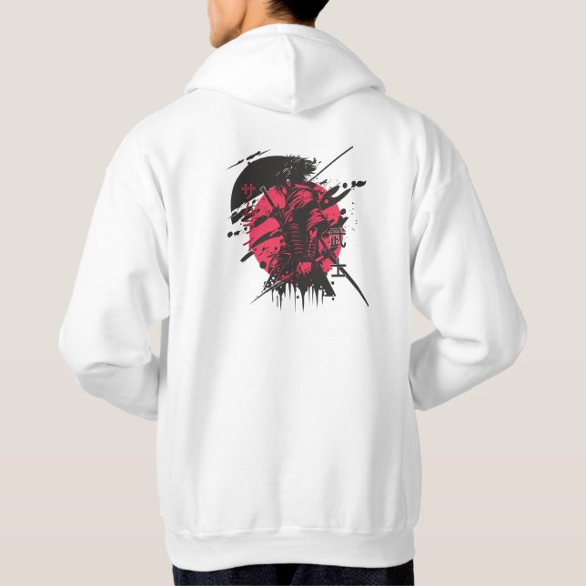 Samurai Bläck Hoodie Red&Black Japansk Warrior art (Baksida)