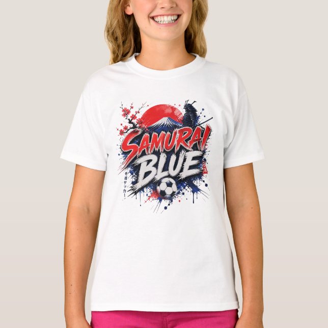 Samurai Blue - Japansk Fotbollskultur T Shirt (Framsida)