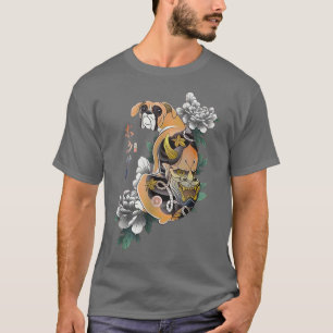 Samurai Boer Hund Ukiyoe Flowers Japanska Warrior T Shirt