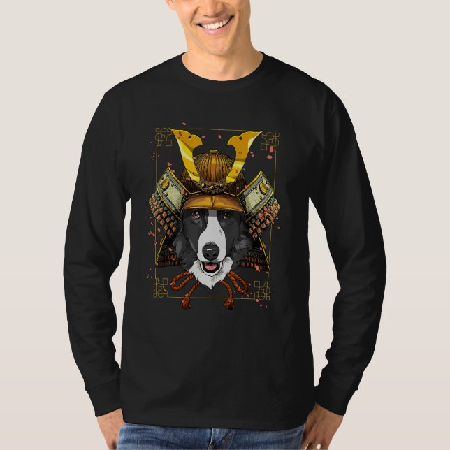 Samurai Border Collie Pet Dog  Japanese Warrior Bu T Shirt (Framsida)