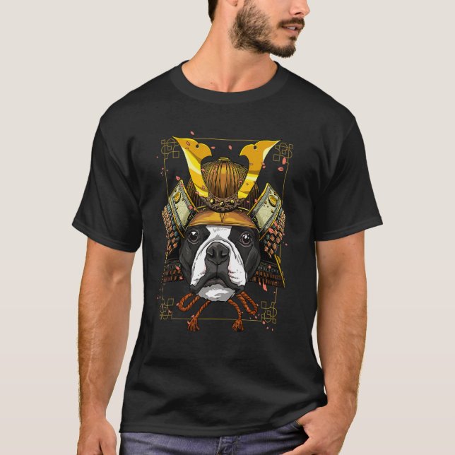 Samurai Boston Terrier Dog  Japanese Warrior Bushi T Shirt (Framsida)