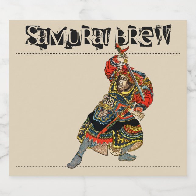 Samurai Brew Beer Flaska-etikett Ölflaska Etikett (Singel etikett)