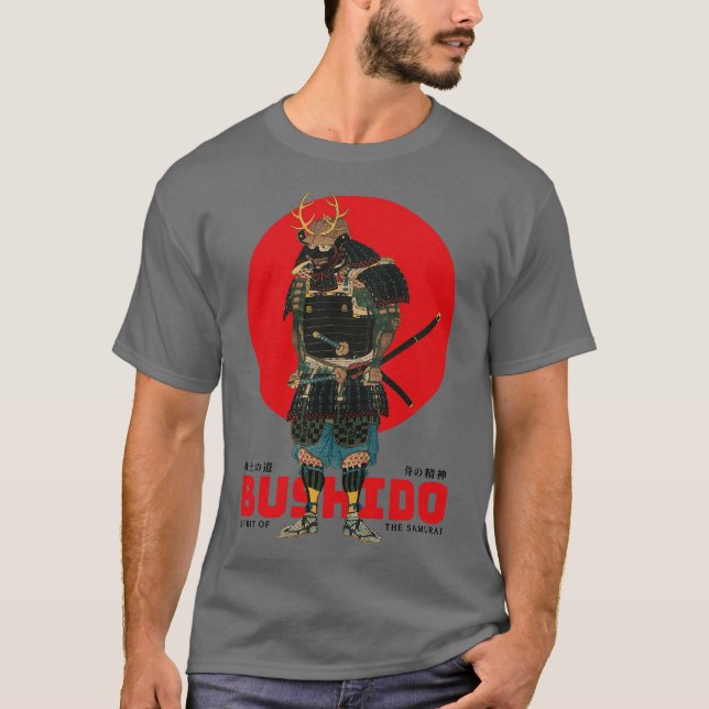 Samurai BUSHIDO japansk krigare T Shirt (Framsida)