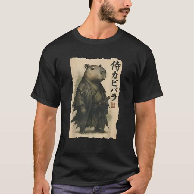 Samurai Capybara Funny Capybara Japanska djur T Shirt (Framsida)