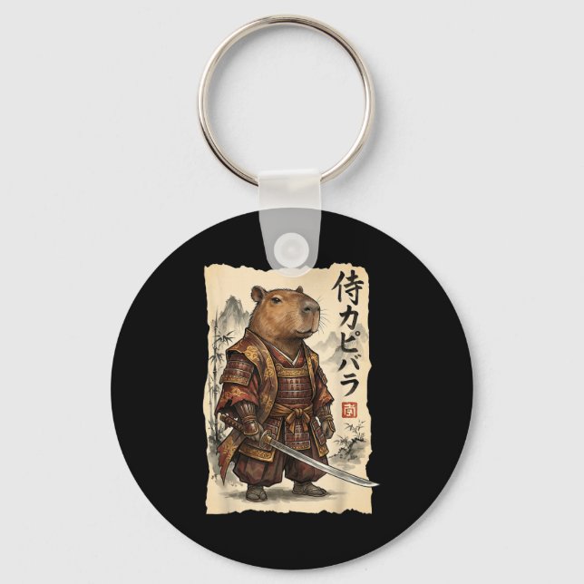 Samurai Capybara Japanese Art Vintage Graphic Funn Nyckelring (Framsida)