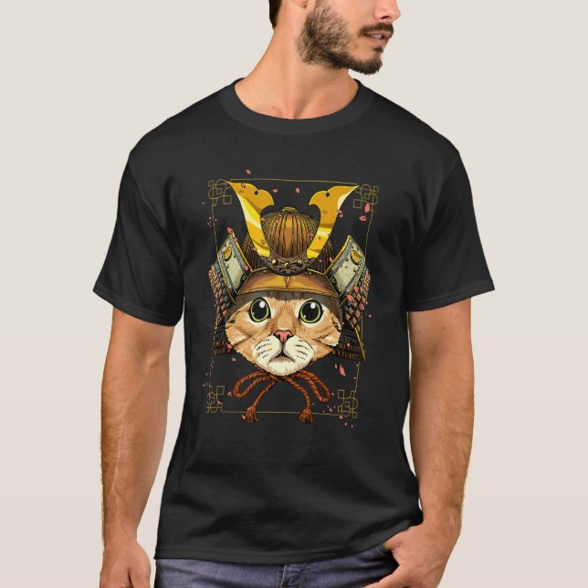 Samurai Cat Armor Japanese Warrior Bushido Japanes T Shirt (Framsida)