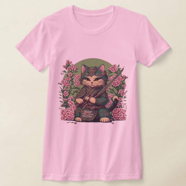 Samurai Cat Cute Cat Ninja T Shirt (Laydown)
