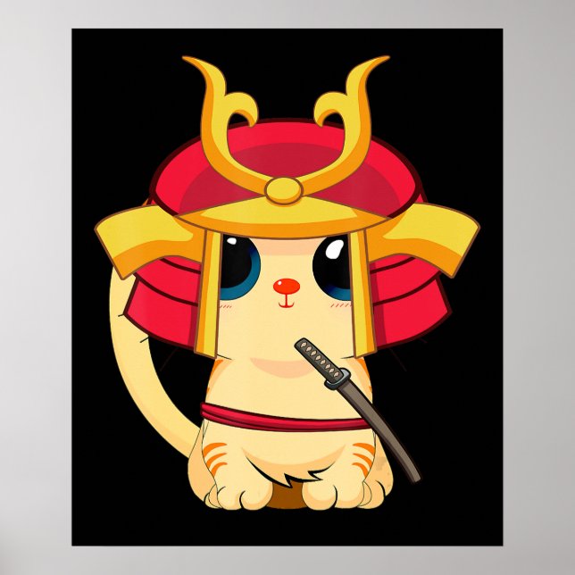 Samurai Cat Cute Jape Anime Cosplay Halloween Poster (Framsidan)