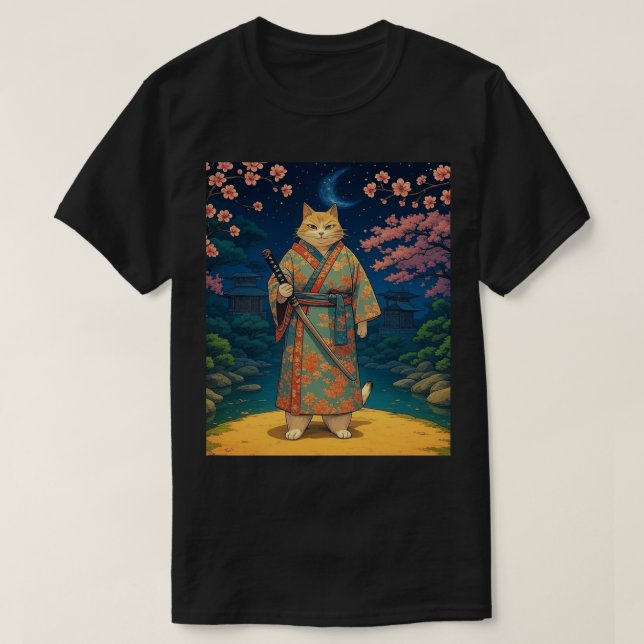 Samurai Cat i en Kimono T Shirt (Design framsida)