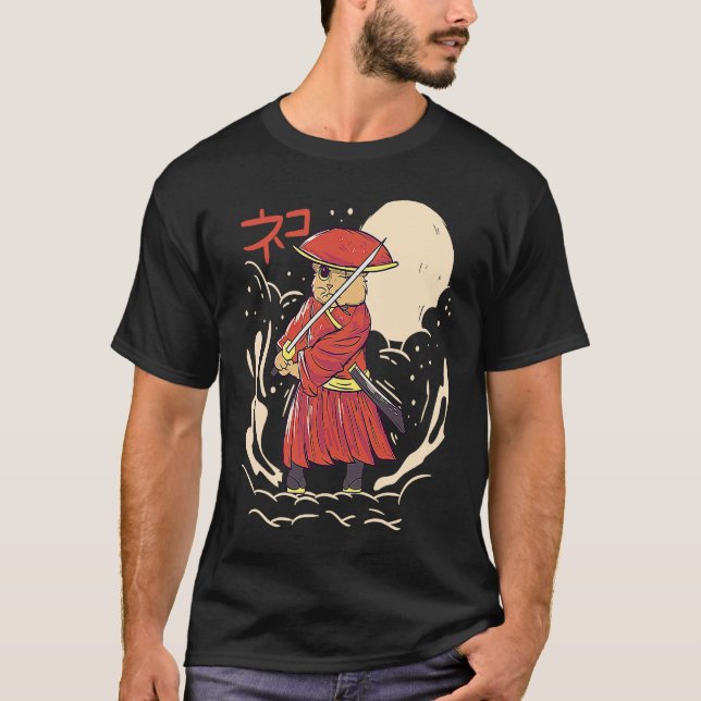 Samurai Cat Illustration  Japanese Cute Graphic T Shirt (Framsida)