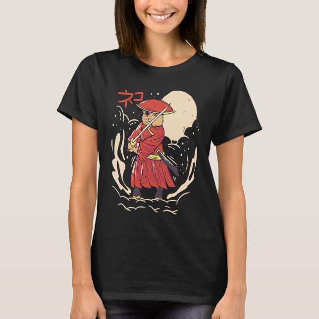 Samurai Cat Illustration  Japanese Cute Graphic T Shirt (Framsida)