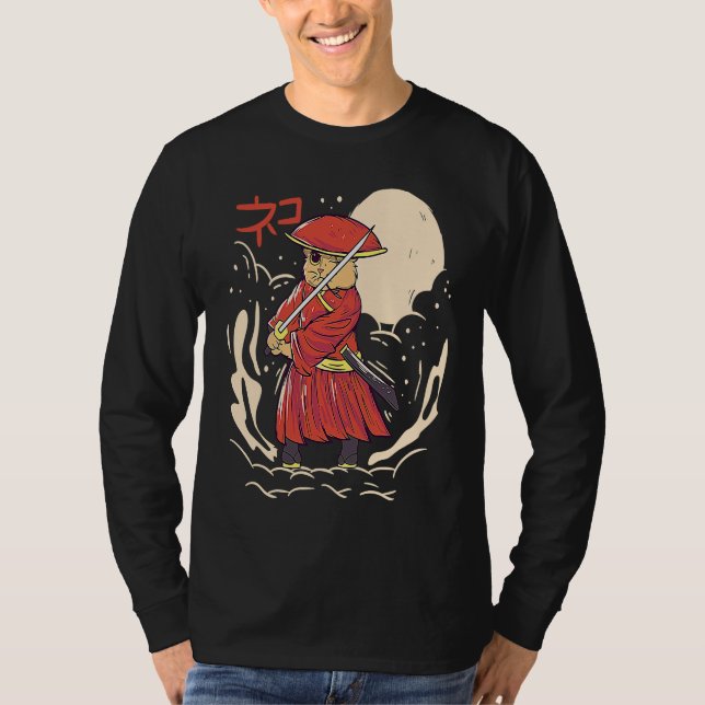 Samurai Cat Illustration  Japanese Cute Graphic T Shirt (Framsida)