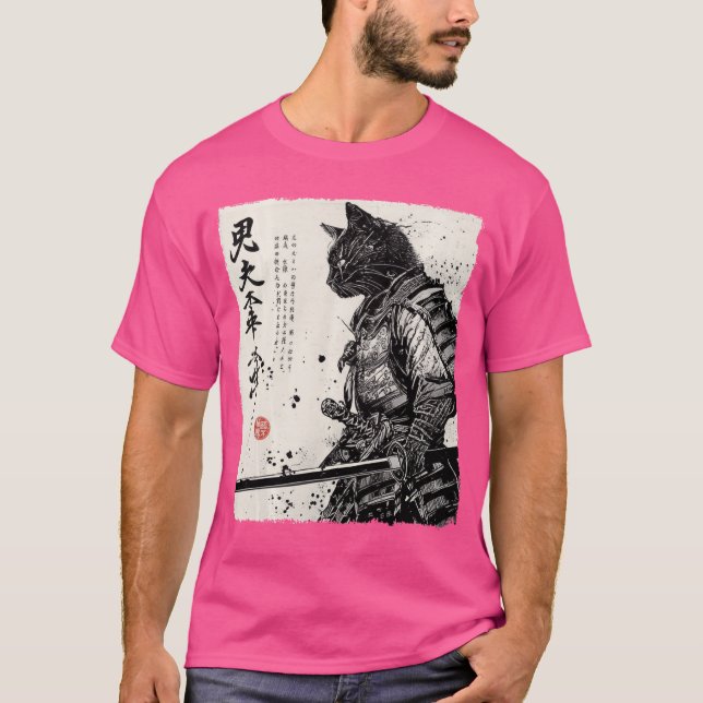 Samurai Cat Japanese Art Anime Gifts Men Women Kid T Shirt (Framsida)