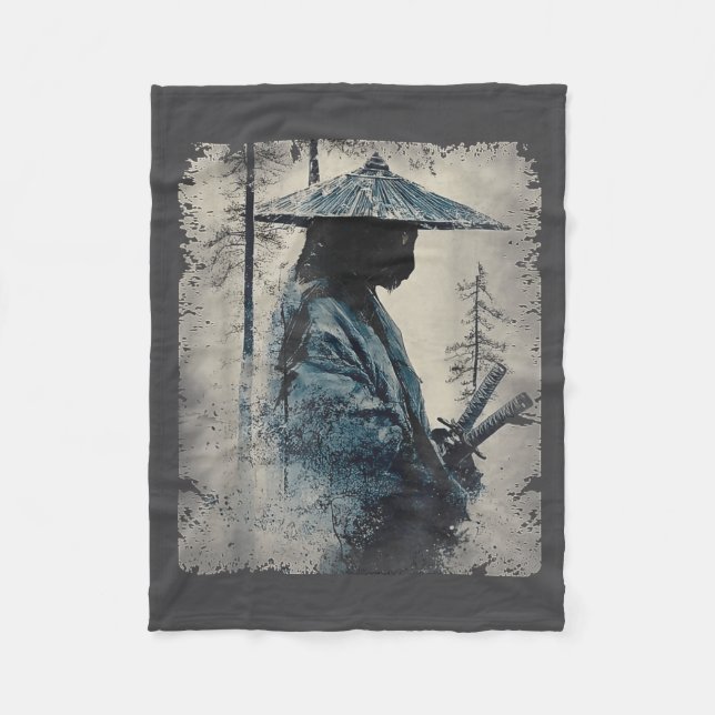 Samurai Cat Japanese Art Anime Men Women Kids Grap Fleecefilt (Framsidan)