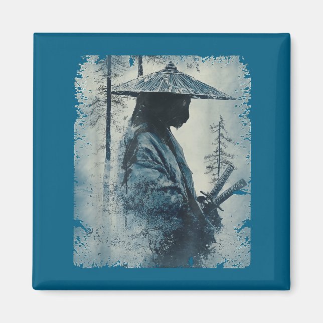 Samurai Cat Japanese Art Anime Men Women Kids Grap Magnet (Framsidan)