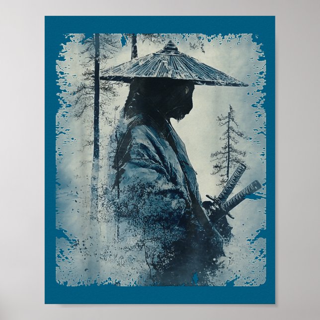 Samurai Cat Japanese Art Anime Men Women Kids Grap Poster (Framsidan)