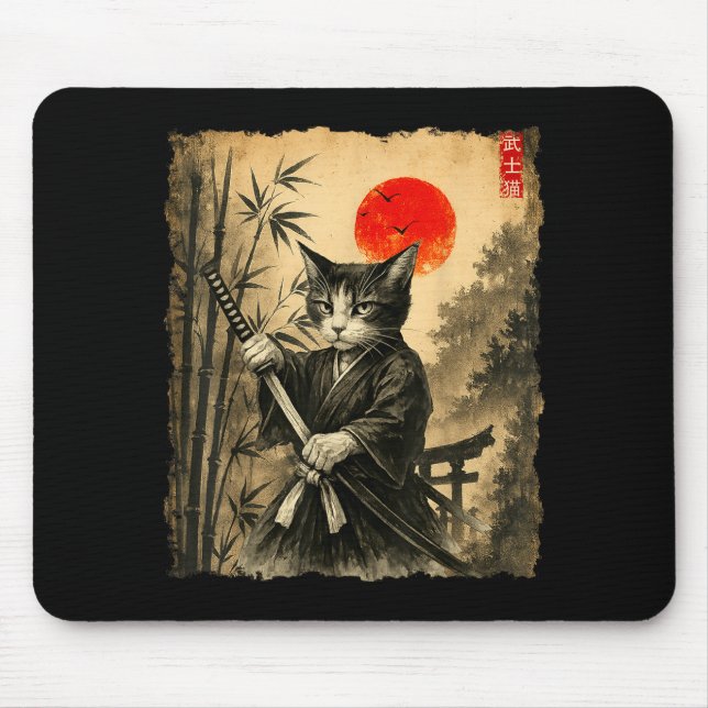 Samurai Cat Japanese Art Men Boys Funny Graphic Te Musmatta (Framsidan)