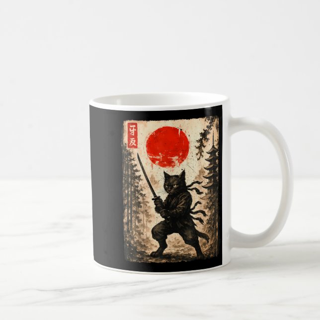 Samurai Cat Japanese Mens Boys Kids Graphic Anime  Kaffemugg (Höger)