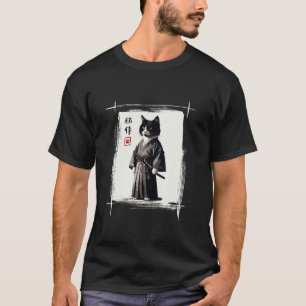 Samurai Cat Japansk Art Sumi e Novelty Kawaii Roli T Shirt