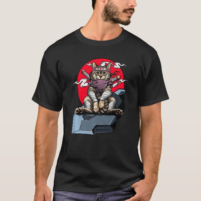 Samurai Cat Japansk Katana Warrior Ninja Sword VI T Shirt (Framsida)