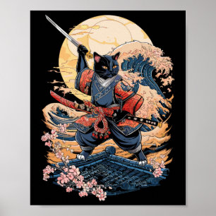Samurai Cat japansk katt Anime Ninja Poster