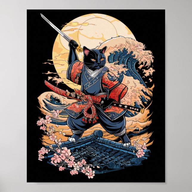Samurai Cat japansk katt Anime Ninja Poster (Framsidan)