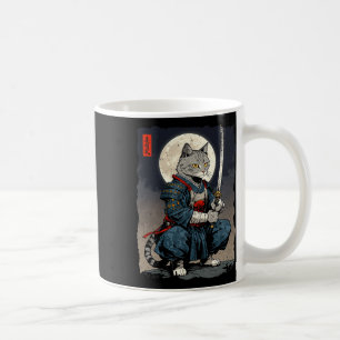 Samurai Cat Japansk Retro Fighter Cat Måne Ukiyo- Kaffemugg