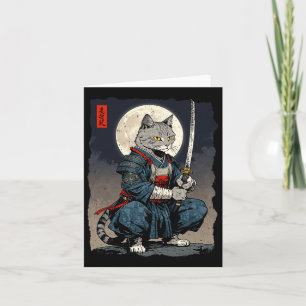 Samurai Cat Japansk Retro Fighter Cat Måne Ukiyo- Kort