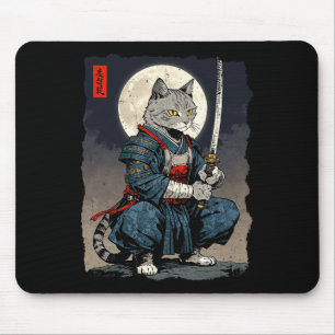 Samurai Cat Japansk Retro Fighter Cat Måne Ukiyo- Musmatta