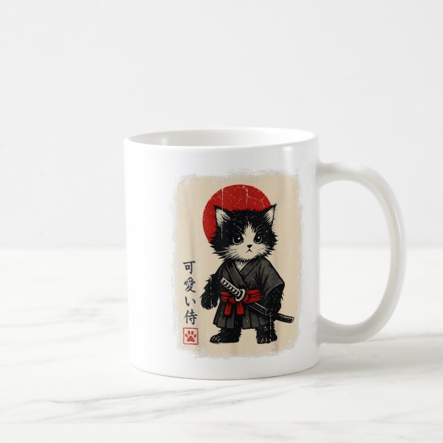 Samurai Cat Japansk Vintage Kawaii Funny Cats Kaffemugg (Höger)