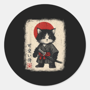 Samurai Cat Japansk Vintage Kawaii Funny Cats Runt Klistermärke