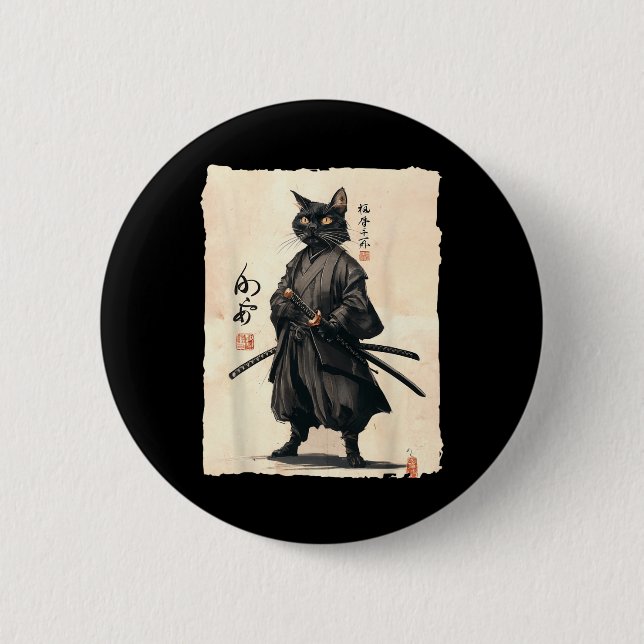 Samurai Cat Japanskt anime Cat Lover Lover Funny F Knapp (Framsida)