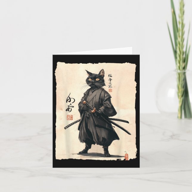 Samurai Cat Japanskt anime Cat Lover Lover Funny F Kort (Framsida)